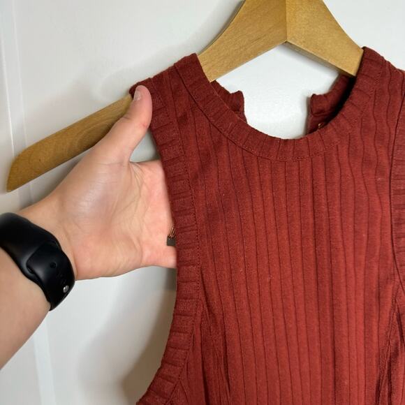 Free People Check It Out Red Wide Ribbed Lace Up Tank Top Size XS - Picture 3 of 6